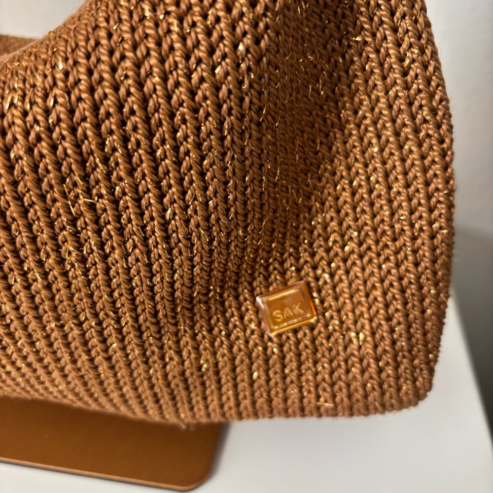 Gorgeous THE SAK Brown & Gold Threads Woven HOBO Shoulder Bag - Picture 4 of 13
